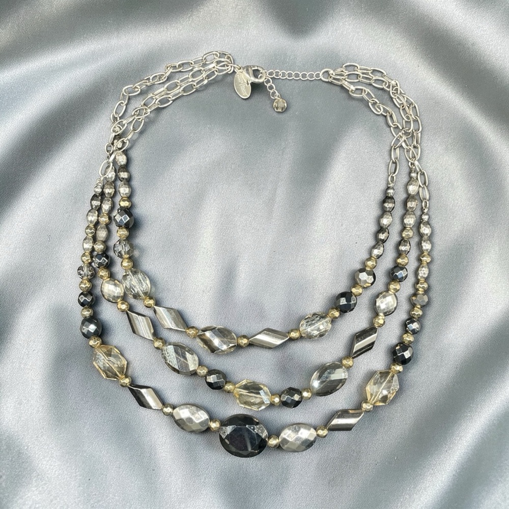 White House Black Market Elegant Multi-Layered Necklace in Black and Silver